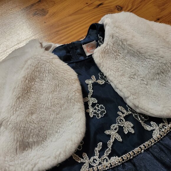 Embroidered Tulle Dress with Faux Fur White Shrug - Picture 8 of 8